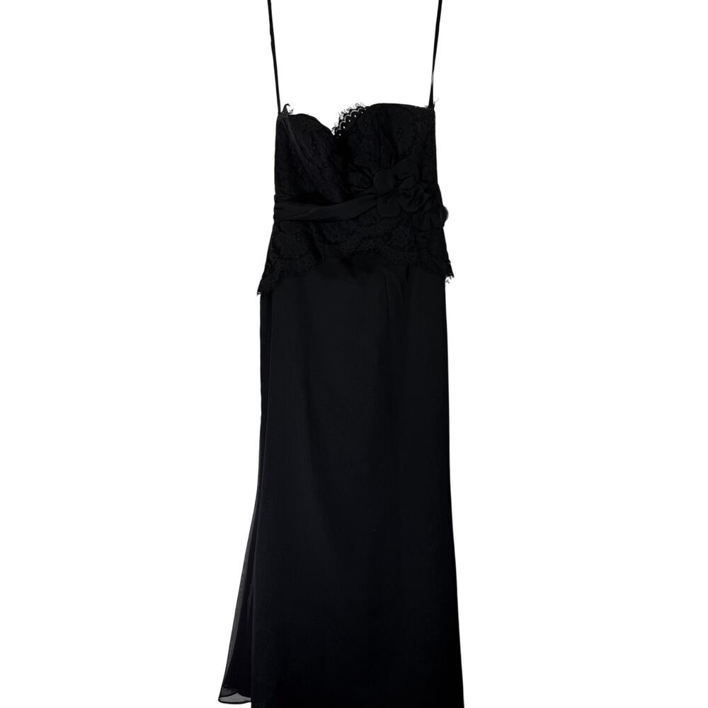 Alvina Valenta Maids Black Strapless Lace Chiffon Gown Sexy Maxi Dress Size 12